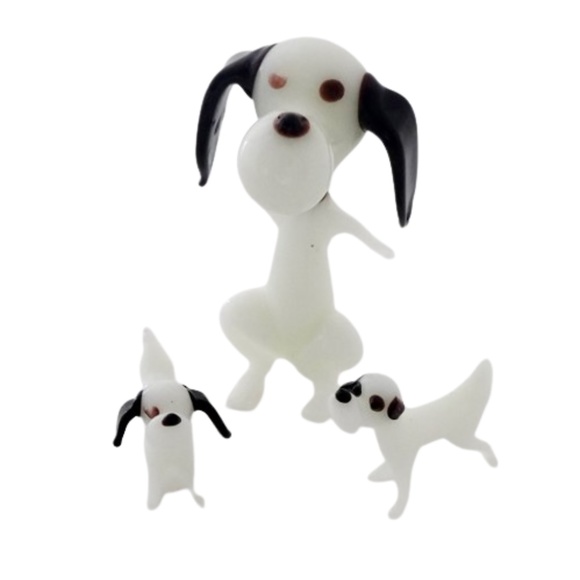 VINTAGE MURANO GLASS HAND BLOWN DOG & TWO PUPPIES FIGURINES - Picture 1 of 4